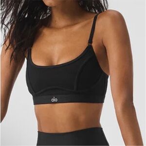 ALO Yoga Black Scoop-Front Sports Mesh Dream Glow Bra